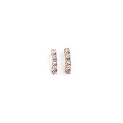 Lot 269 - A PAIR OF BLUE TOPAZ HALF HOOP EARRINGS