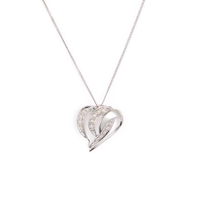 Lot 264 - A DIAMOND HEART SCROLL PENDANT ON CHAIN