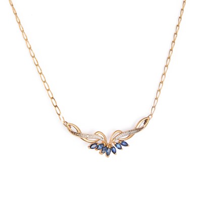 Lot 535 - A SAPPHIRE AND DIAMOND PENDANT NECKLACE