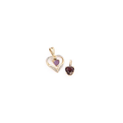 Lot 336 - TWO GEM SET HEART PENDANTS