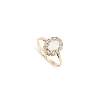 Lot 343 - A 9 CARAT GOLD OPAL AND DIAMOND CLUSTER RING