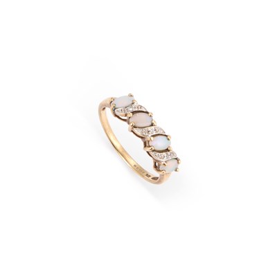 Lot 331 - A 9 CARAT GOLD OPAL AND DIAMOND RING