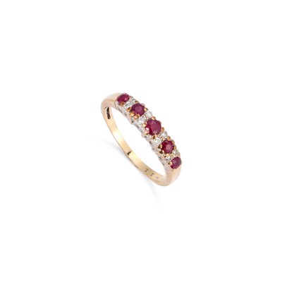 Lot 564 - A 9 CARAT GOLD RUBY AND DIAMOND RING