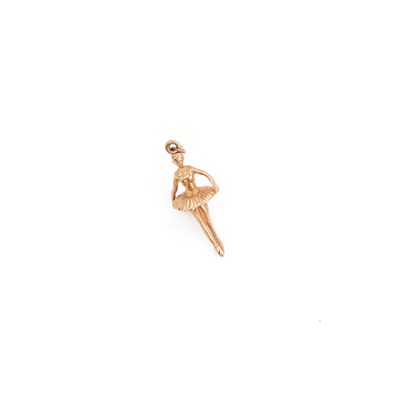 Lot 598 - A 9 CARAR GOLD BALLERINA CHARM PENDANT
