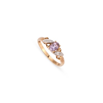 Lot 310 - A 9 CARAT GOLD AMETHYST AND DIAMOND RING