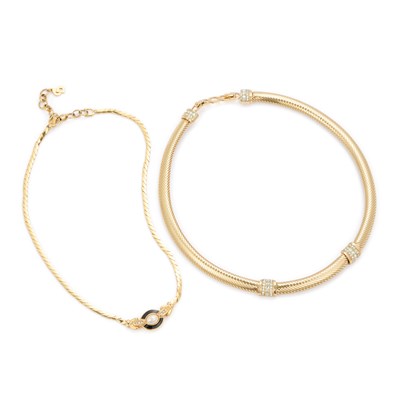 Lot 237 - CHRISTIAN DIOR, TWO GOLD TONE PASTE-SET NECKLACES