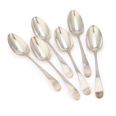 Lot 450 - A SET OF SIX GEORGE III SILVER TABLESPOONS