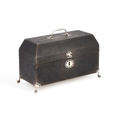 Lot A SET OF TWO CASED GEORGE III SILVER TEA CADDIES AND A SUGAR BOX