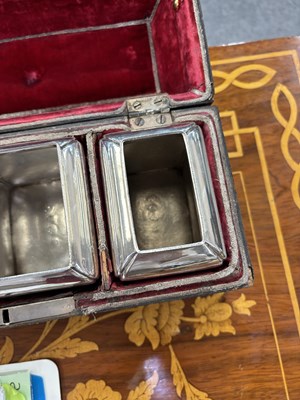 Lot 488 - A SET OF TWO CASED GEORGE III SILVER TEA CADDIES AND A SUGAR BOX