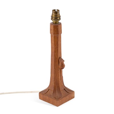 Lot 802 - ROBERT THOMPSON OF KILBURN, A VINTAGE MOUSEMAN OAK TABLE LAMP