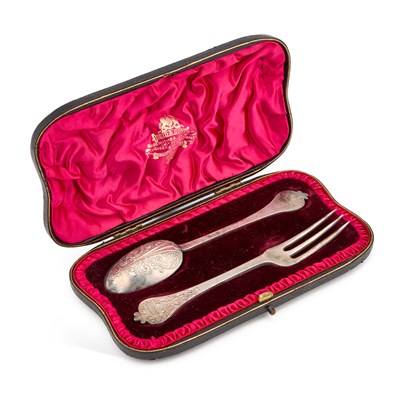 Lot 335 - AN EDWARDIAN SILVER FORK AND SPOON