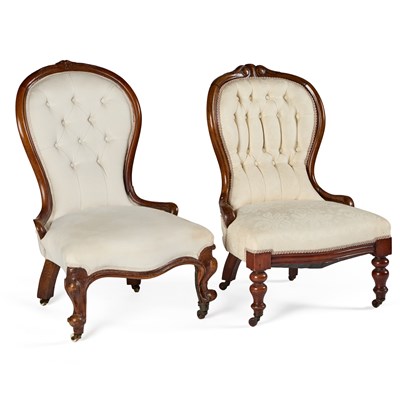 Lot 728 - TWO VICTORIAN MAHOGANY AND UPHOLSTERED NURSING CHAIRS