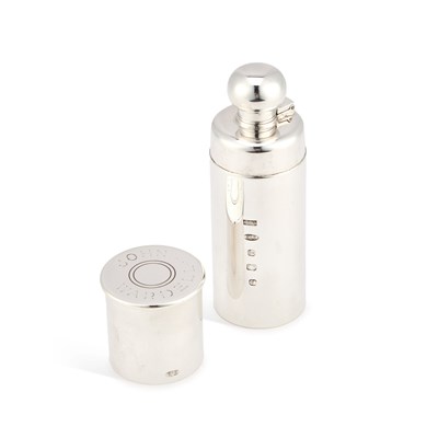 Lot 320 - AN ELIZABETH II SILVER NOVELTY SPIRIT FLASK