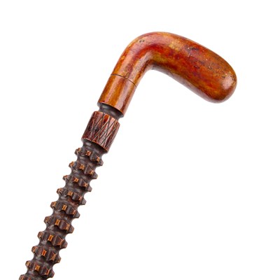 Lot 620 - A 19TH CENTURY CHIP-CARVED SUNDAY STICK