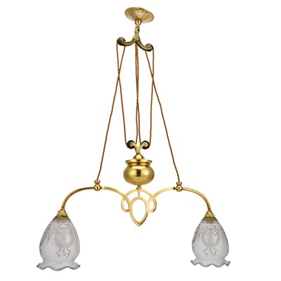 Lot 163 - AN EDWARDIAN BRASS RISE AND FALL CEILING LIGHT