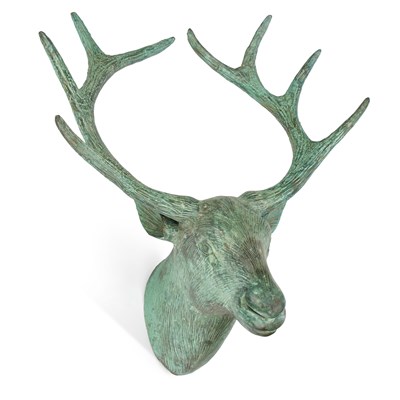 Lot 636 - A BRONZE WALL-MOUNTED STAG'S HEAD