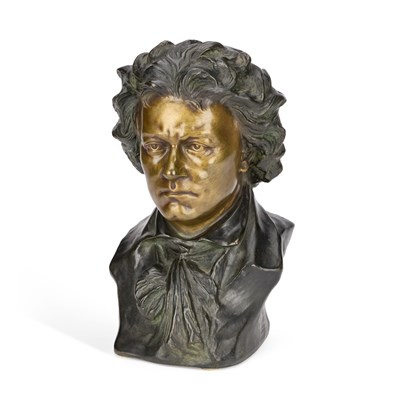 Lot 643 - A PATINATED BRONZE BUST OF BEETHOVEN