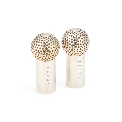 Lot 316 - A PAIR OF ELIZABETH II SILVER NOVELTY SALT AND PEPPER GRINDERS