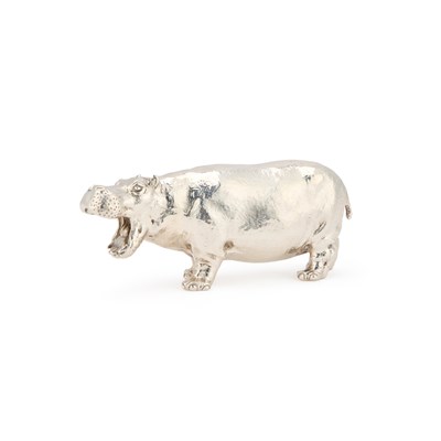 Lot 285 - AN ELIZABETH II CAST SILVER MODEL OF A HIPPOPOTAMUS
