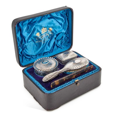 Lot 430 - A VICTORIAN SILVER-MOUNTED DRESSING TABLE SET