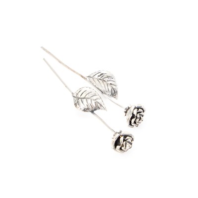 Lot 184 - A PAIR OF ITALIAN SILVER MODELS OF ROSES