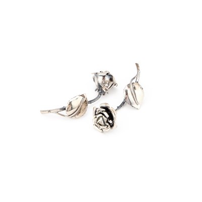 Lot 209 - A SMALL PAIR OF ITALIAN SILVER MODELS OF ROSES