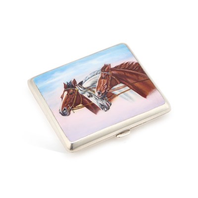 Lot 118 - AN EARLY 20TH CENTURY SILVER-PLATED AND ENAMEL CIGARETTE CASE