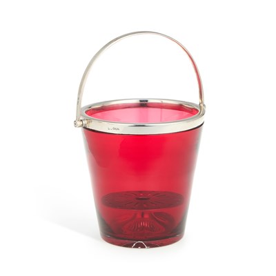 Lot 255 - AN EDWARD VIII SILVER-MOUNTED RUBY GLASS ICE BUCKET