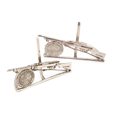 Lot 309 - A PAIR OF LATE VICTORIAN SILVER MENU HOLDERS