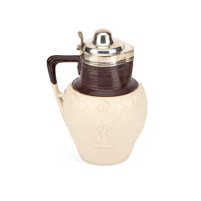 Lot 61 - A SILVER-MOUNTED TURNER DRY-BODIED STONEWARE LIDDED JUG