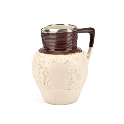 Lot 64 - A SILVER-MOUNTED TURNER DRY-BODIED STONEWARE JUG
