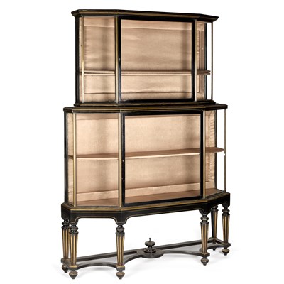 Lot 723 - A LARGE 19TH CENTURY PARCEL-GILT AND EBONISED VITRINE