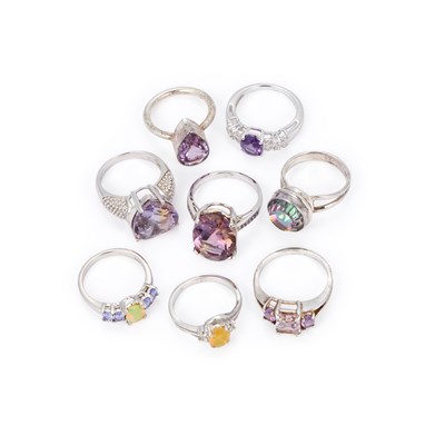 Lot 341 - A GROUP OF EIGHT VARIOUS GEM-SET RINGS