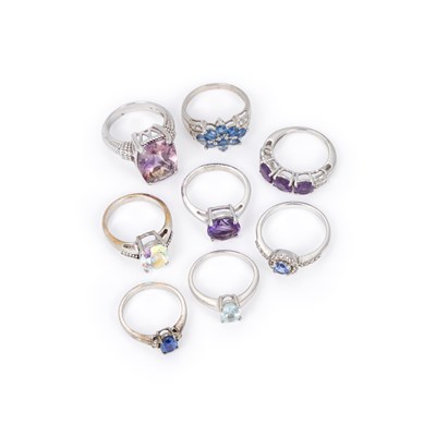 Lot 314 - A GROUP OF EIGHT VARIOUS GEM-SET RINGS