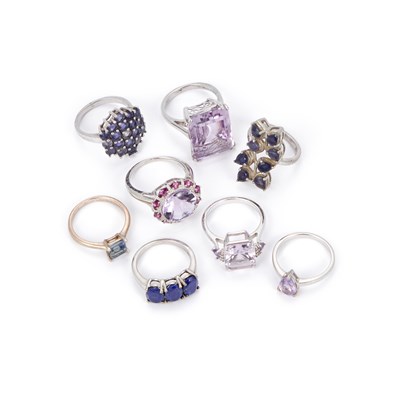 Lot 255 - A GROUP OF EIGHT VARIOUS GEM-SET RINGS