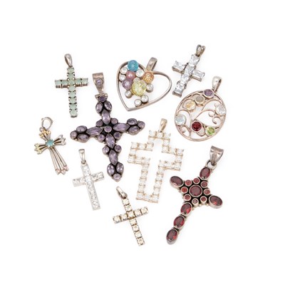 Lot 245 - A COLLECTION OF GEM-SET CROSSES AND OTHER PENDANTS