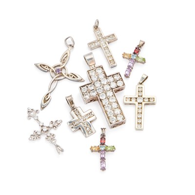 Lot 353 - A COLLECTION OF GEM-SET CROSS PENDANTS