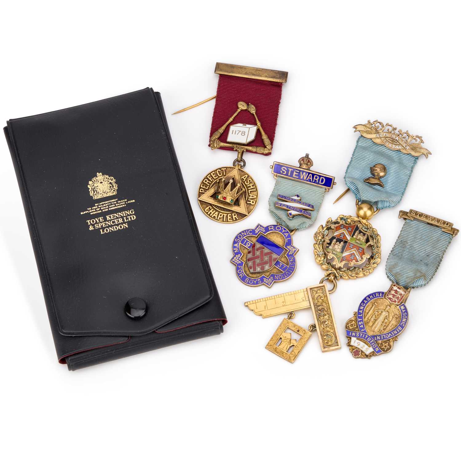 Lot 6 - FOUR SILVER-GILT AND ENAMEL MASONIC JEWELS