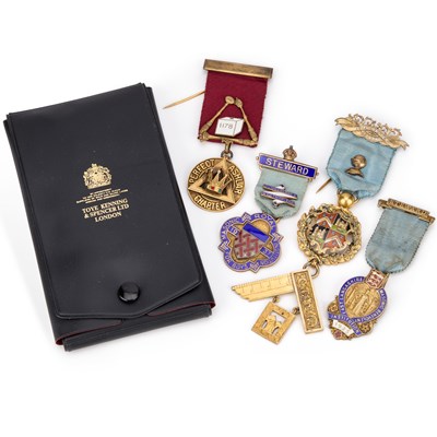 Lot 6 - FOUR SILVER-GILT AND ENAMEL MASONIC JEWELS