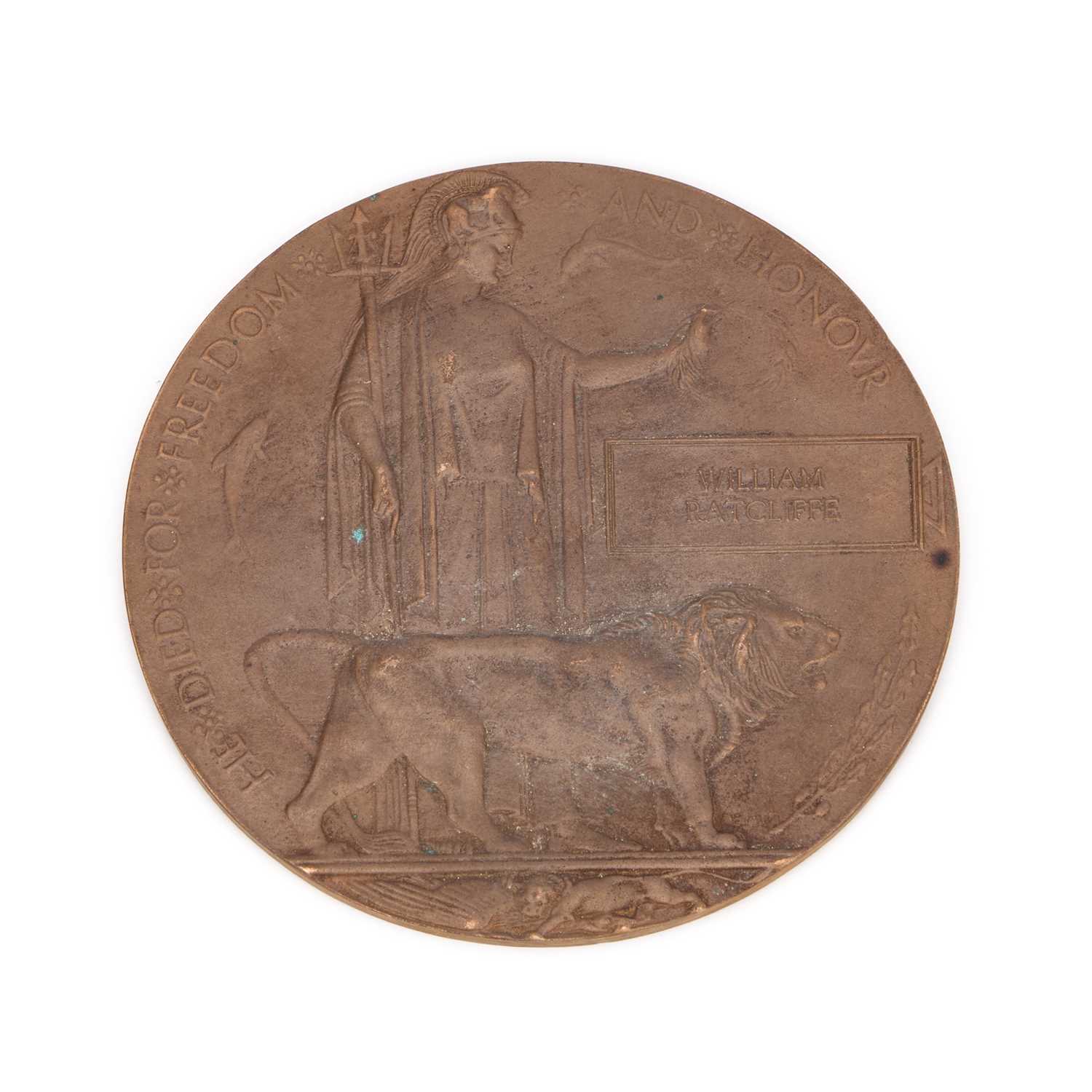 Lot 35 - A FIRST WORLD WAR DEATH PLAQUE