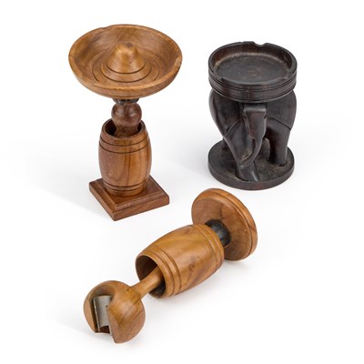 Lot 459 - TOBACCIANA: A PAIR OF NOVELTY WOODEN EROTIC ASHTRAYS