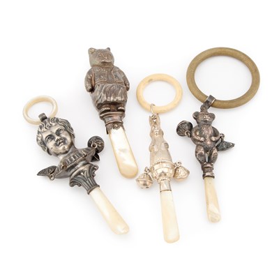 Lot 333 - FOUR 20TH CENTURY SILVER BABY'S RATTLES