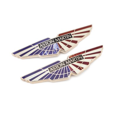 Lot 283 - TWO SILVER AND ENAMEL ASTON MARTIN CAR BADGES