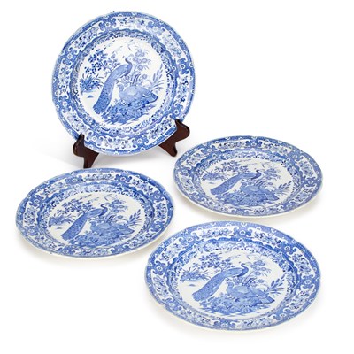 Lot 63 - A SET OF FOUR 19TH CENTURY BLUE AND WHITE ORNITHOLOGICAL SERIES PLATES