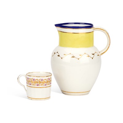 Lot 54 - A DERBYSHIRE PITCHER AND A PINXTON COFFEE CAN