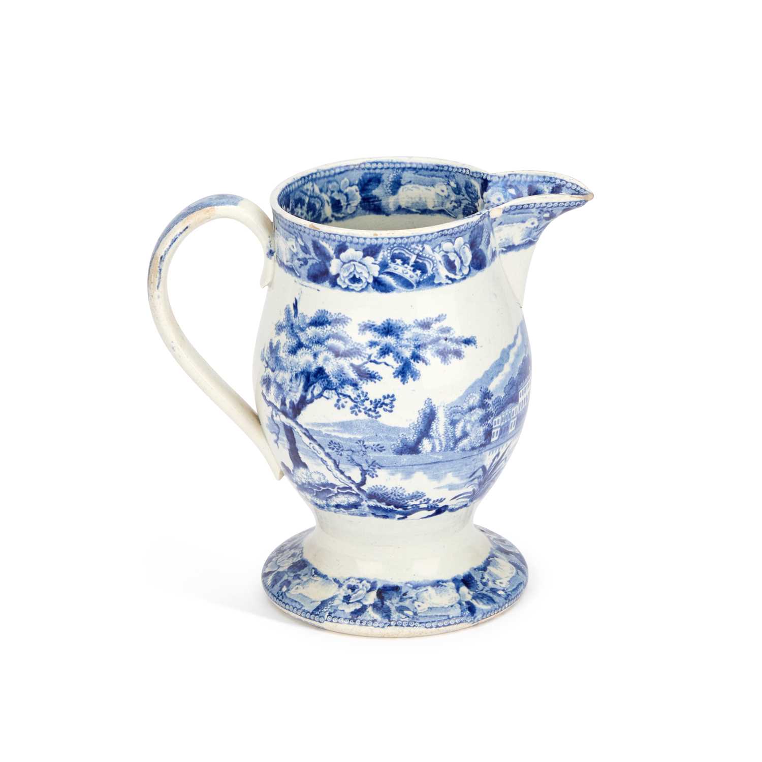 Lot 52 - AN ENGLISH BLUE AND WHITE POTTERY JUG