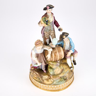 Lot 43 - A 19TH CENTURY MEISSEN FIGURE GROUP OF THE THREE WINEMAKERS