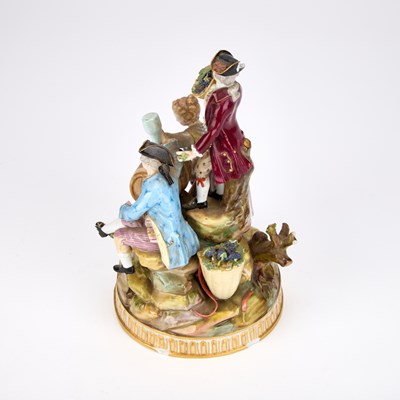 Lot 43 - A 19TH CENTURY MEISSEN FIGURE GROUP OF THE THREE WINEMAKERS