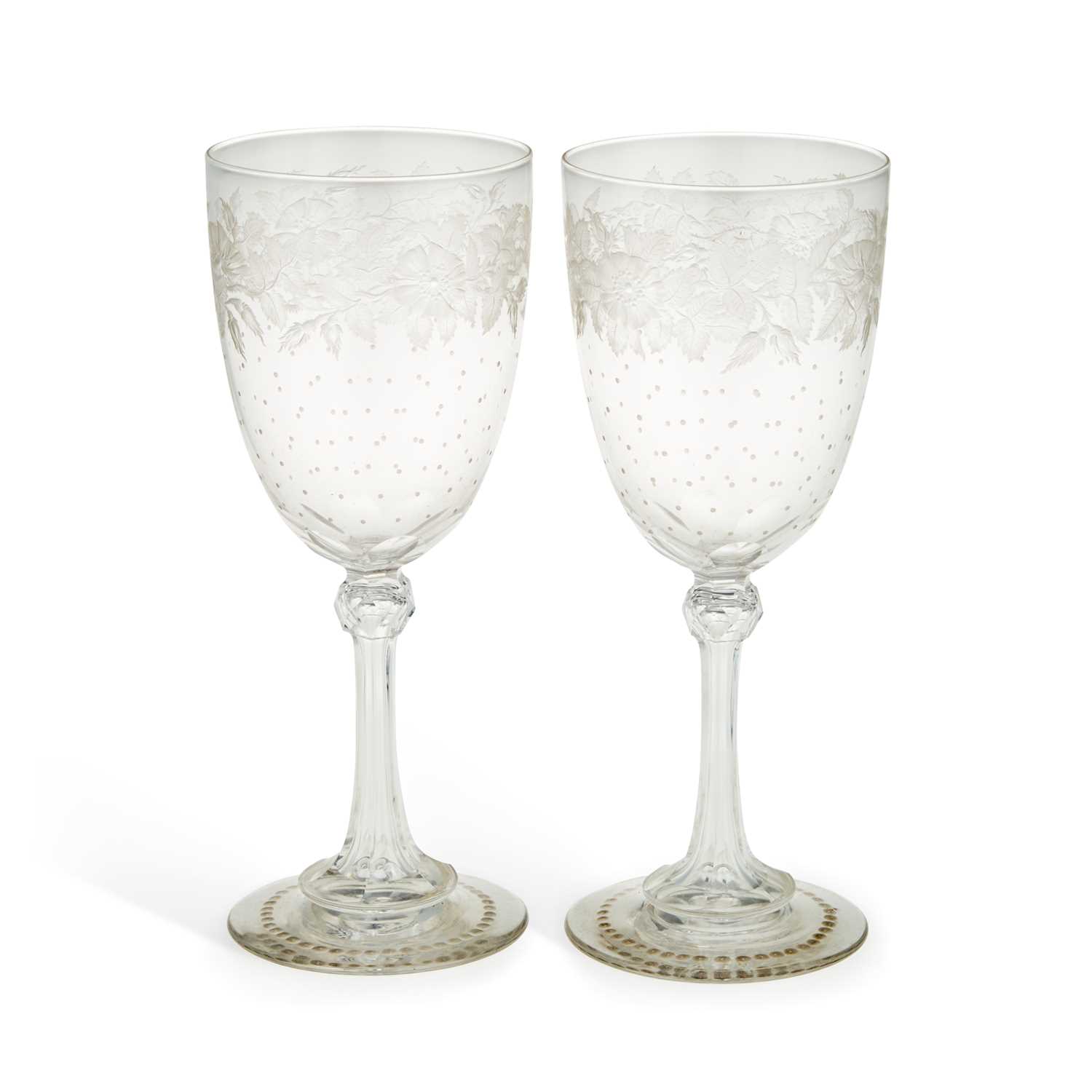 Lot 11 - A PAIR OF THOMAS WEBB ENGRAVED GLASS GOBLETS