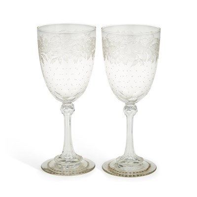 Lot 11 - A PAIR OF THOMAS WEBB ENGRAVED GLASS GOBLETS